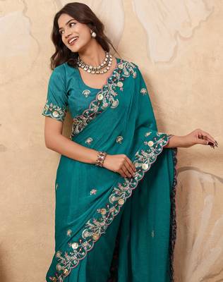 bewitching peach embroidered frendy chiffon traditional saree with blouse 3