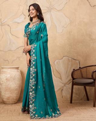 bewitching peach embroidered frendy chiffon traditional saree with blouse 4