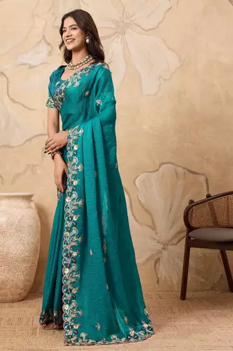 bewitching peach embroidered frendy chiffon traditional saree with blouse
