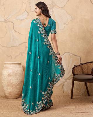 bewitching peach embroidered frendy chiffon traditional saree with blouse 5