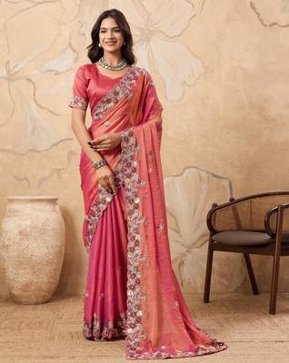 bewitching peach frendy chiffon traditional saree 1
