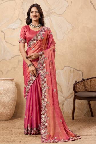 bewitching peach frendy chiffon traditional saree