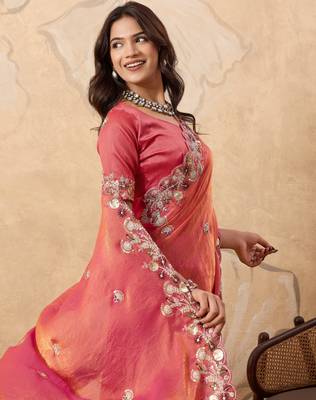 bewitching peach frendy chiffon traditional saree 2