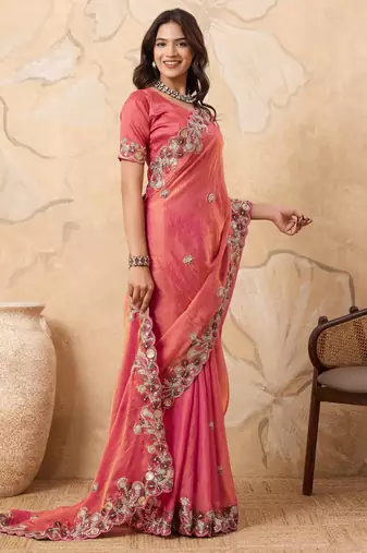bewitching peach frendy chiffon traditional saree