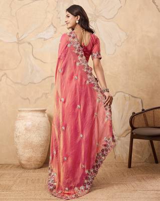 bewitching peach frendy chiffon traditional saree 4