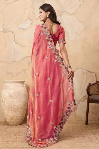 bewitching peach frendy chiffon traditional saree