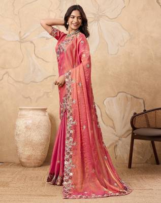 bewitching peach frendy chiffon traditional saree 5
