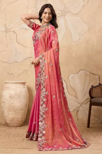 bewitching peach frendy chiffon traditional saree
