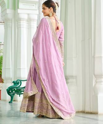 Faux Georgette Sequins Embroidered Designer Party Wear Gown with Matching Dupatta | Lavender | Look 5