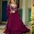 Faux Blooming Lace-Border Embroidered Party Wear Gown with Matching Dupatta | Wine Color | Look