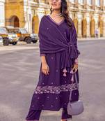 Women Viscos Slub Thread & Hand Work Kurta & Pent With Dupatta