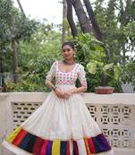 Roman Fabric Embroidered Semi-Stitched White Designer Gown with Matching Dupatta | Party & Festive Wear