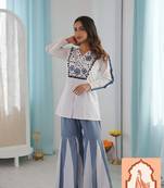 Women's Roman Silk Co-ord Set Real Mirror Work Kurti sharara Suit 