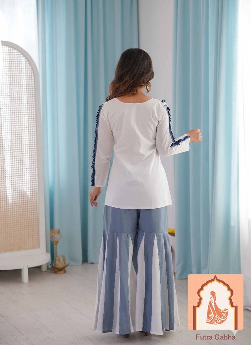 Women's Roman Silk Co-ord Set Real Mirror Work Kurti sharara Suit 