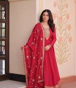 Star Georgette Embroidered Rani Pink Designer Gown with Heavy Sequence Work & Matching Dupatta | Party Wear Outfit