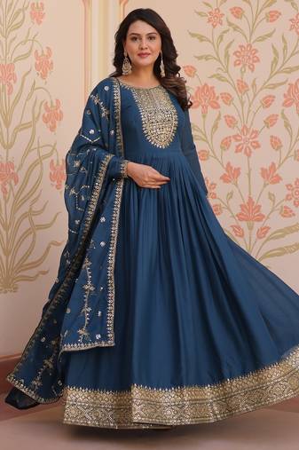 Rama Star Georgette Embroidered Designer Gown with Heavy Multi-Sequence Work & Matching Dupatta | Party Wear