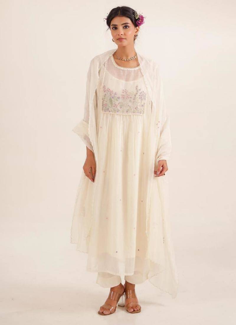 Ivory white flamingo kurta set