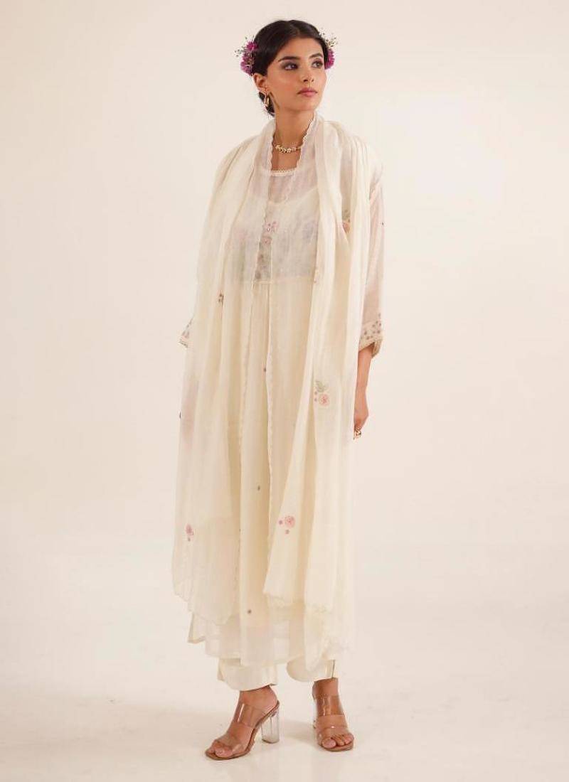 Ivory white flamingo kurta set