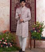 onoin pink banarasi jacquard sherwani for men