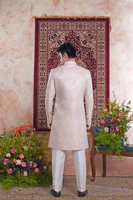 pink banarasi jacquard sherwani for men 3