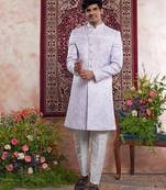blue banarasi jacquard sherwani for men