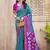 teal pochampalli art silk saree with floral printed work with blouse