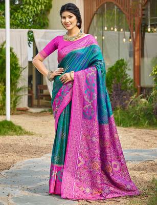blue soft art silk saree with floral printed work with blouse 1
