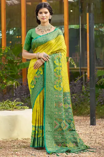 mustard soft art silk saree with floral printed work with blouse
