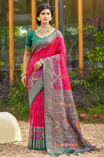 red soft art silk saree with floral printed work with blouse