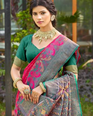 red soft art silk saree with floral printed work with blouse 2