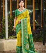 mustard soft art silk saree with floral printed work with blouse