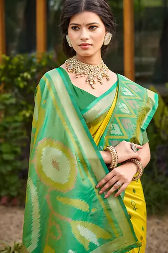 mustard soft art silk saree with floral printed work with blouse