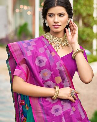 blue soft art silk saree with floral printed work with blouse 2