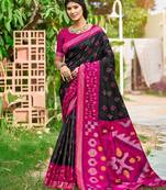 black soft art silk saree with floral printed work with blouse