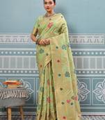 green soft art silk saree with woven work with blouse