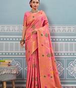 peach soft art silk saree with woven work with blouse