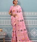 pink soft art silk saree with woven work with blouse