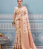white soft art silk saree with woven work with blouse