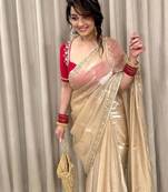 Cream Color Sequins Work Jimmi Choo Saree