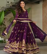 Purple Faux Blooming Designer Gown with Heavy Embroidery & Sequins Work | Wedding & Party Wear Gown