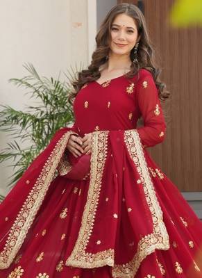 Maroon Faux Blooming Designer Gown with Heavy Embroidery & Sequins Work | Wedding & Party Wear Gown 2