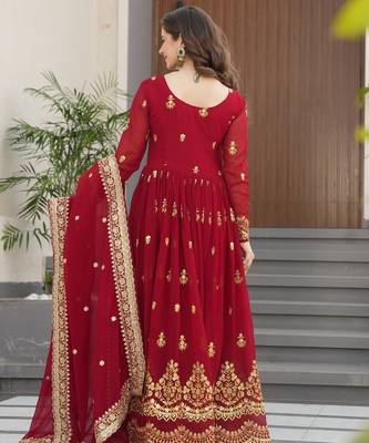 Maroon Faux Blooming Designer Gown with Heavy Embroidery & Sequins Work | Wedding & Party Wear Gown 5