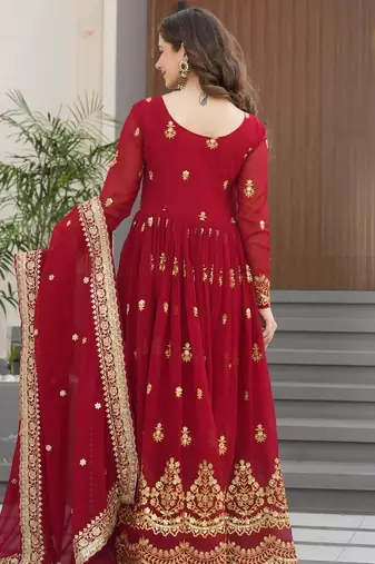 Maroon Faux Blooming Designer Gown with Heavy Embroidery & Sequins Work | Wedding & Party Wear Gown