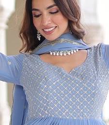 Sky Blue Faux Georgette Designer Gown with Zari Embroidery & Cut-Work | Party & Festive Wear