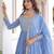 Sky Blue Faux Georgette Designer Gown with Zari Embroidery & Cut-Work | Party & Festive Wear