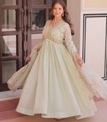 Pista Green Star Georgette Designer Gown with Sequins Multi Embroidery | Festive & Party Wear Gown