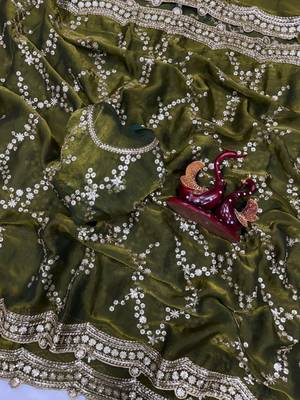 green color embroidered space silk blend saree 1