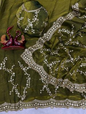 green color embroidered space silk blend saree 2