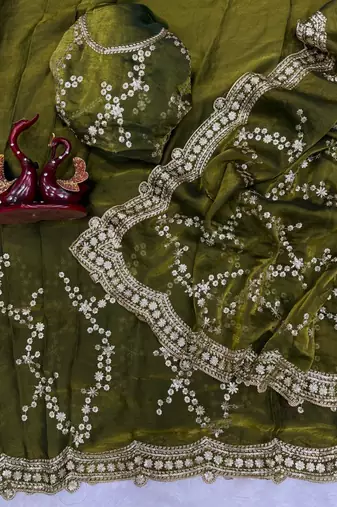 green color embroidered space silk blend saree