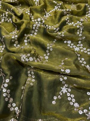 green color embroidered space silk blend saree 3